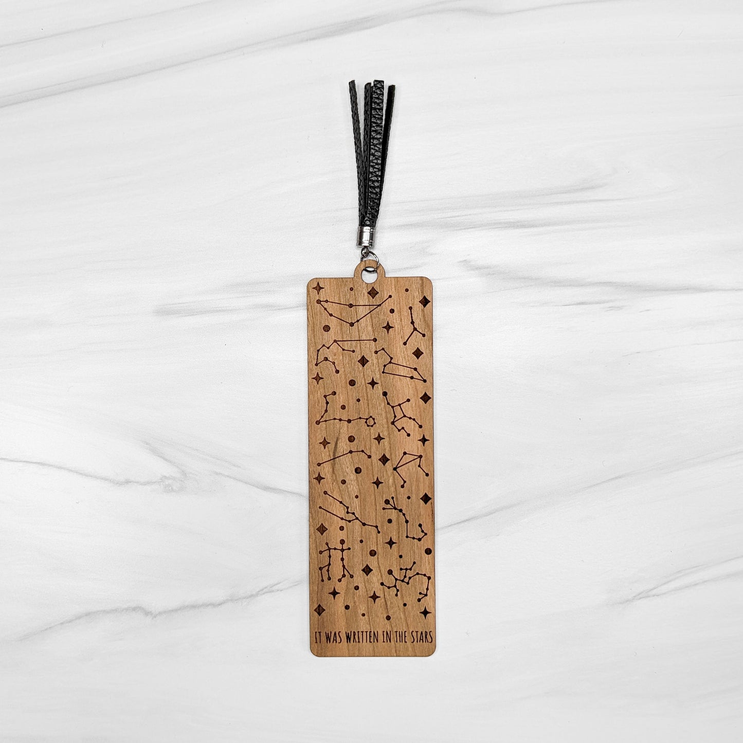 Cherry Wood Bookmark with Faux Leather Tassel - Zodiac