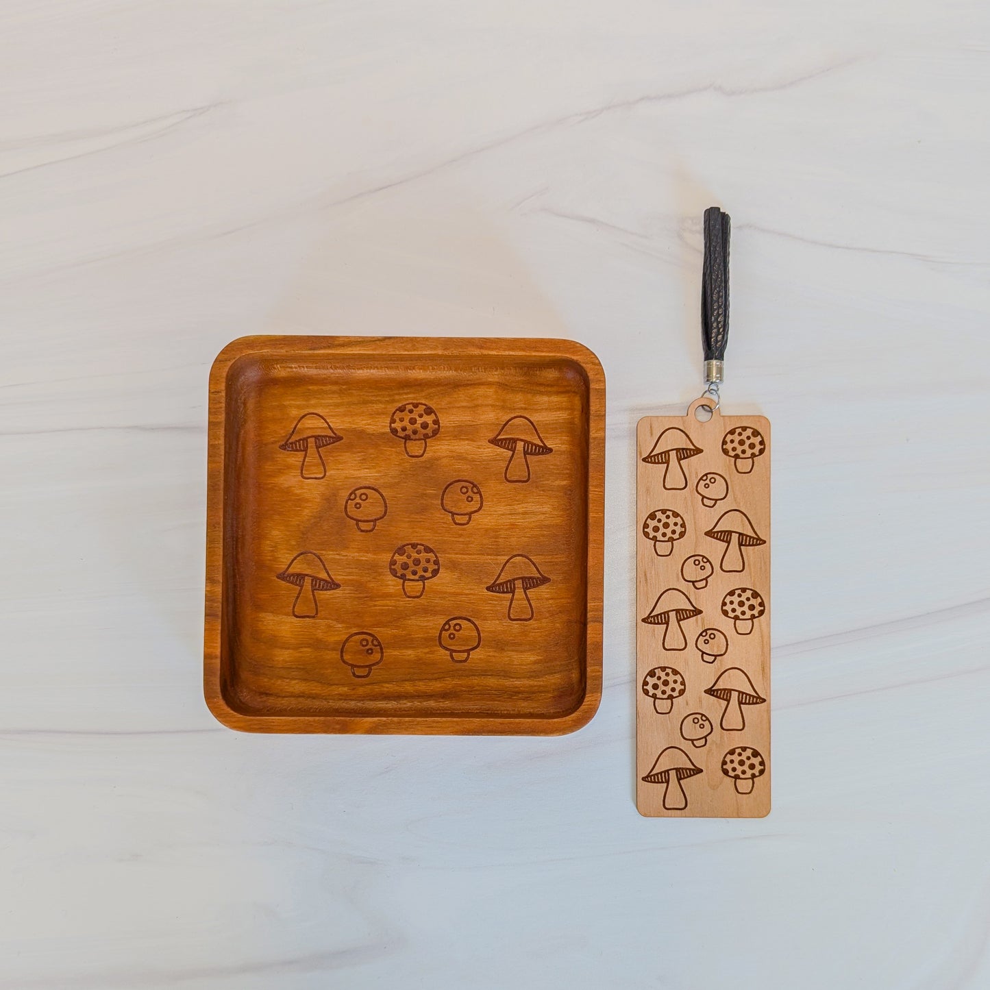 Cherry Hardwood Tray - Small Mushroom Square