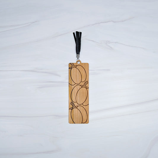 Cherry Wood Bookmark with Faux Leather Tassel - Pumpkins