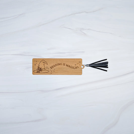 Cherry Wood Bookmark with Faux Leather Tassel - Witch Hat