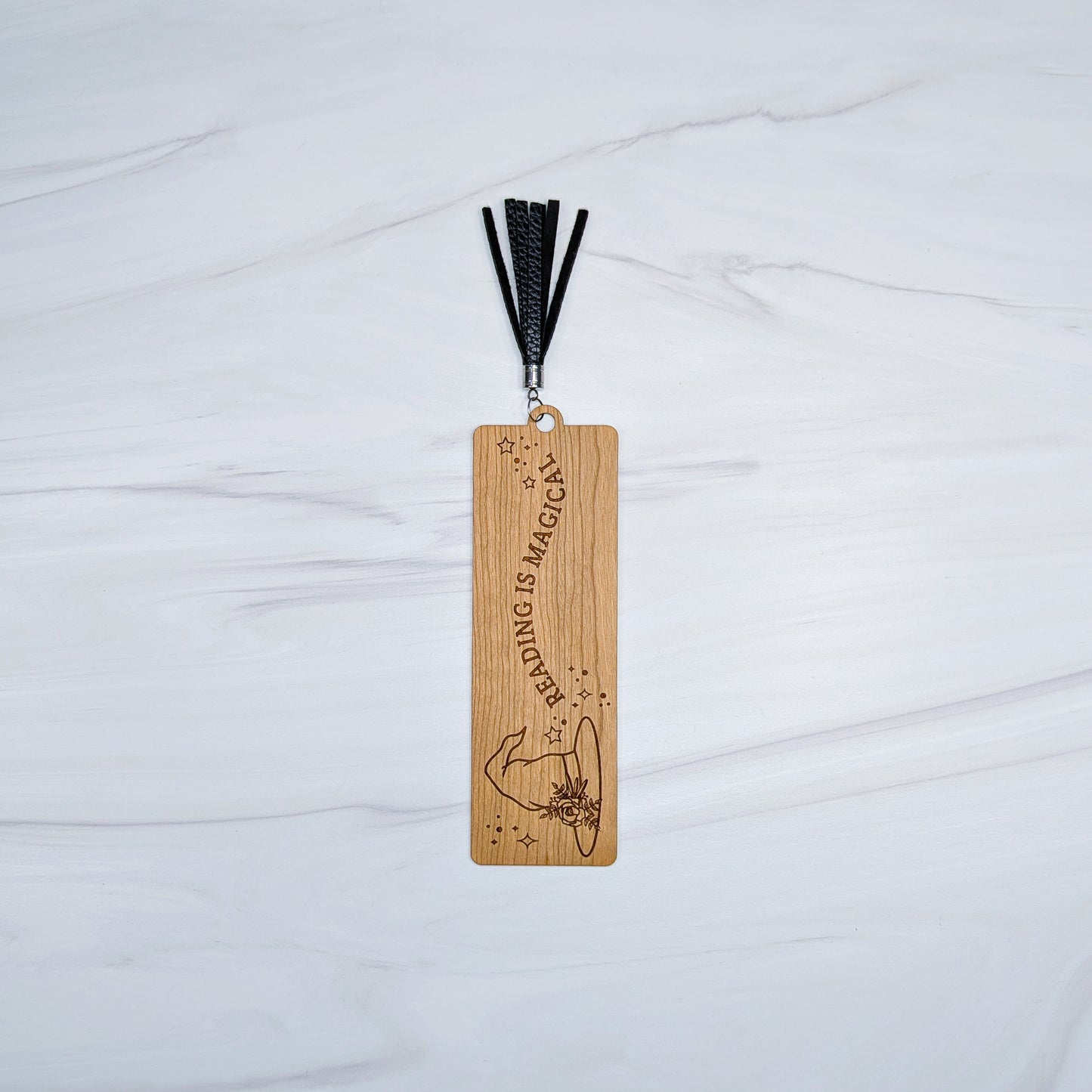 Cherry Wood Bookmark with Faux Leather Tassel - Witch Hat