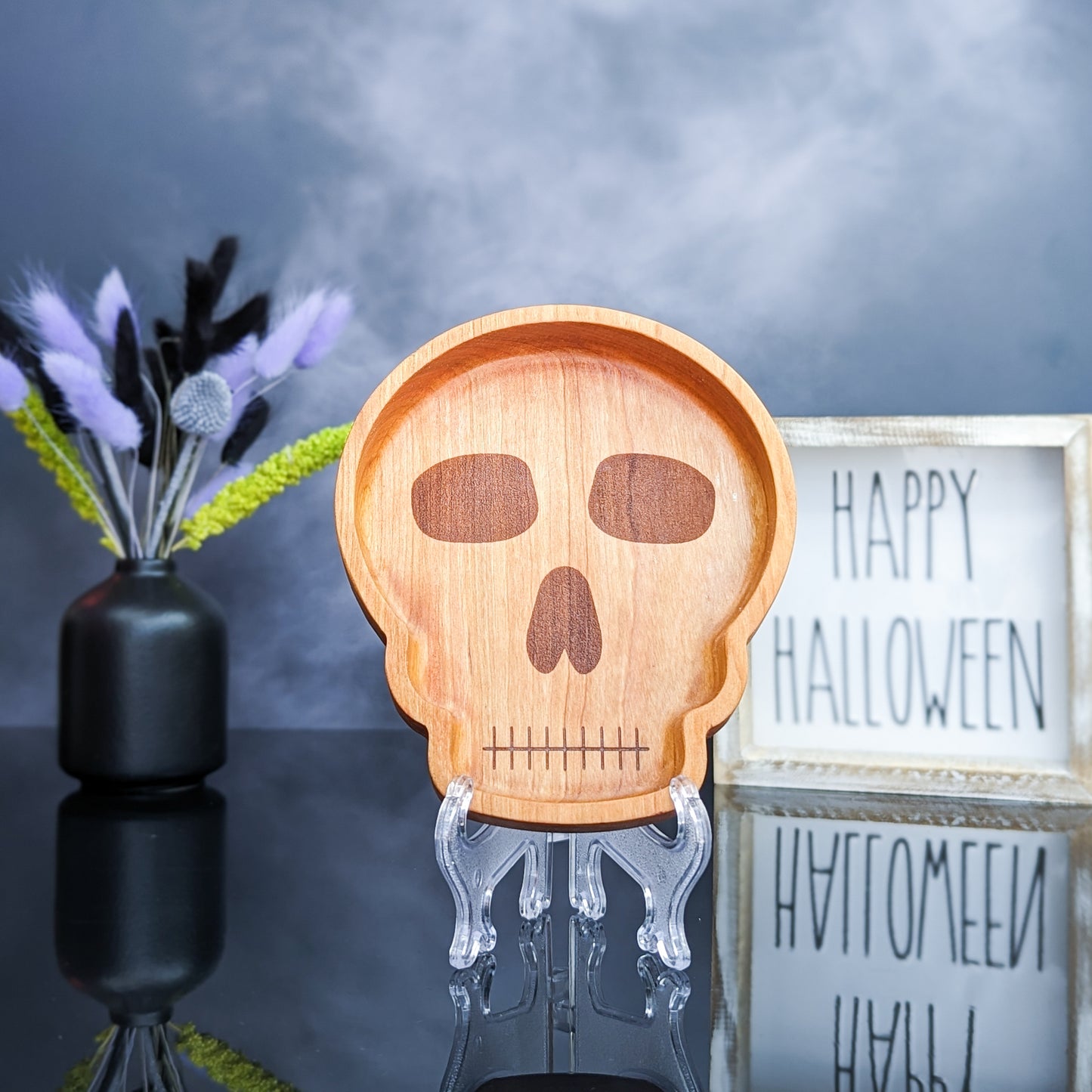 Cherry Hardwood Tray - Skull - Small