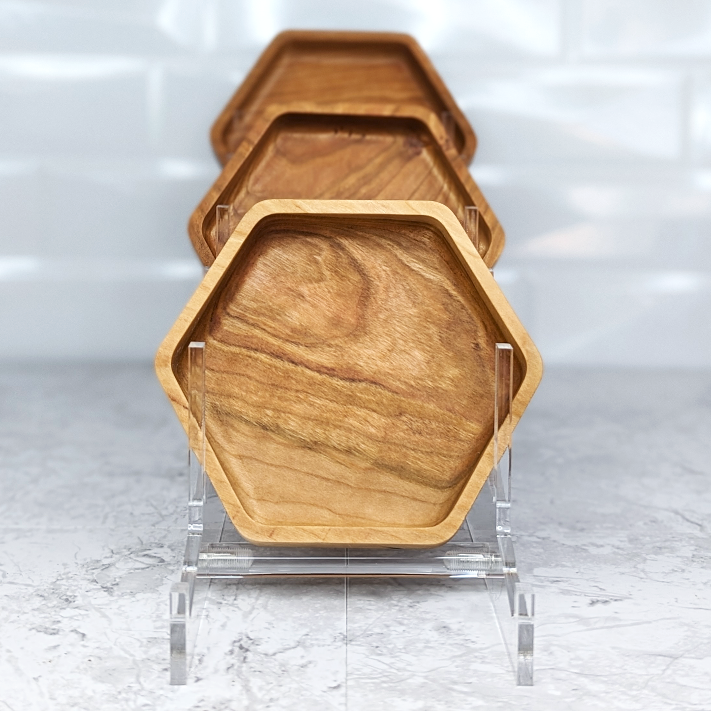 Cherry Hardwood Tray - Hexagon
