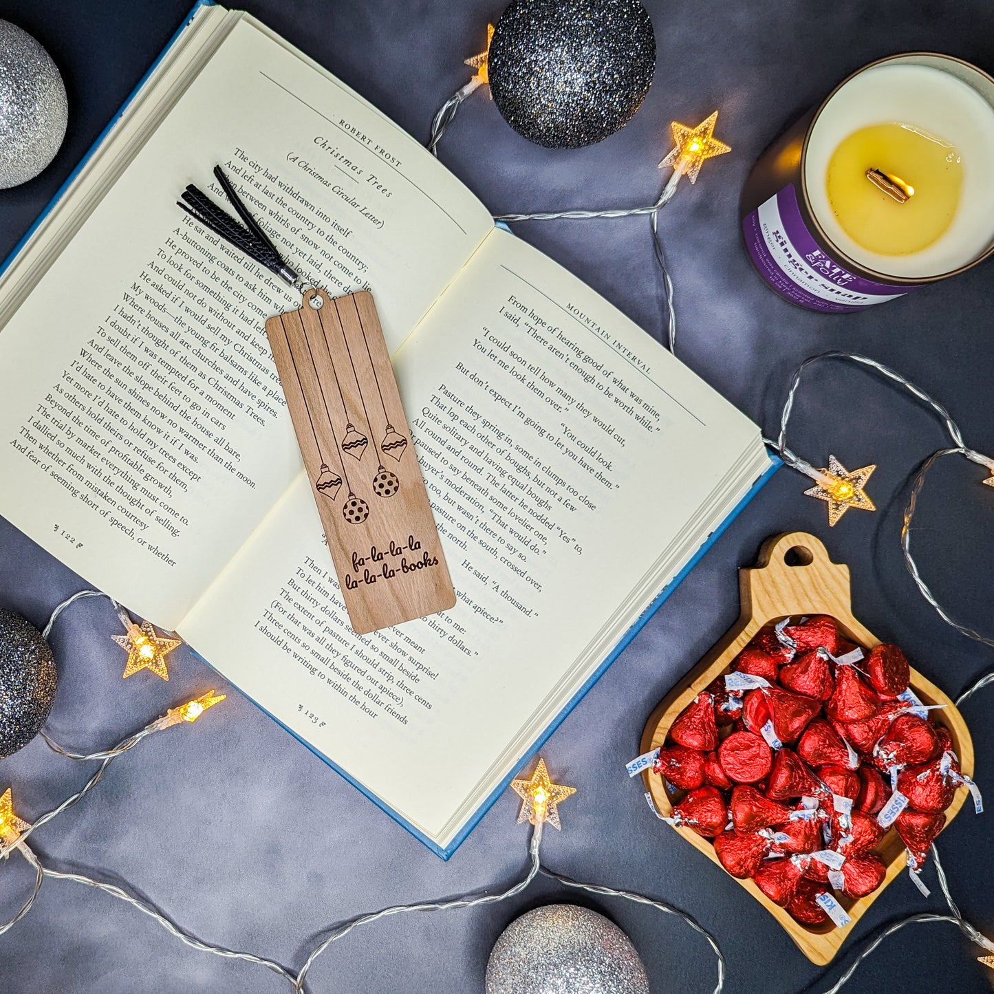 Cherry Wood Bookmark with Faux Leather Tassel - Ornaments