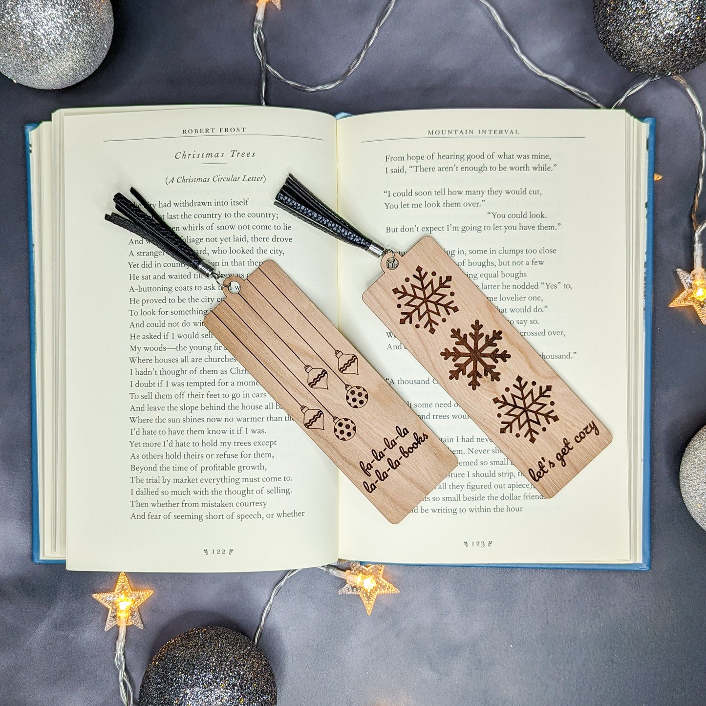 Cherry Wood Bookmark with Faux Leather Tassel - Ornaments