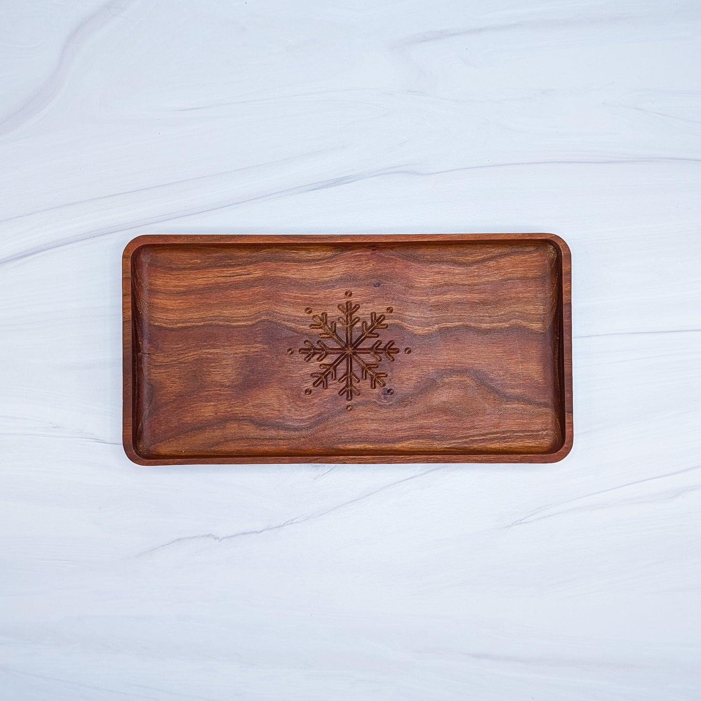Cherry Hardwood Tray - Medium Rectangle with Snowflake