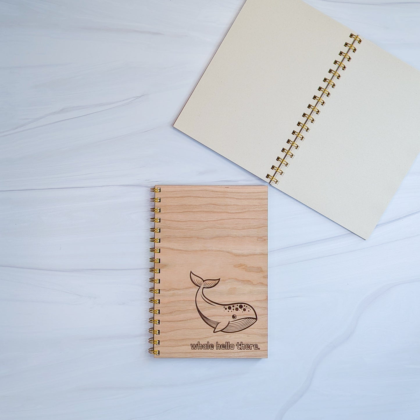 Cherry Wood Notebook - Whale Hello There