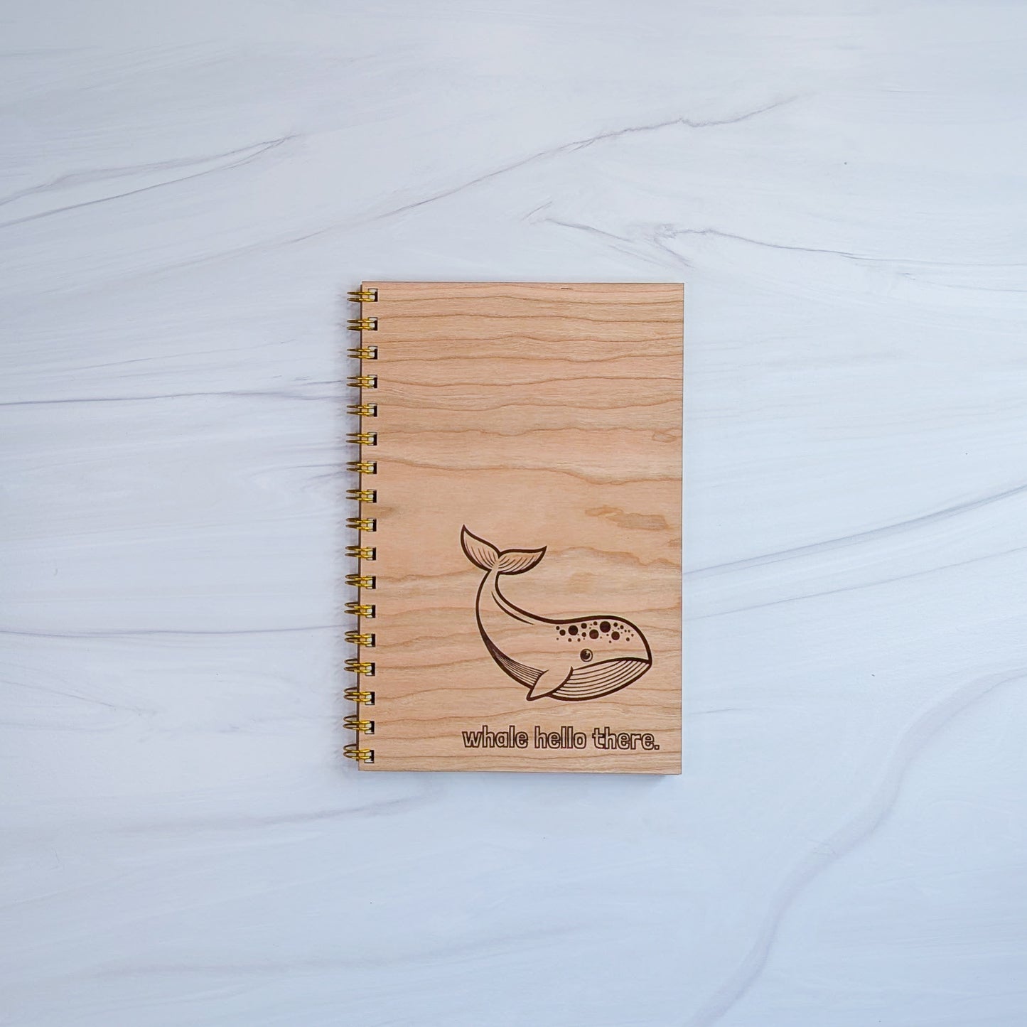 Cherry Wood Notebook - Whale Hello There
