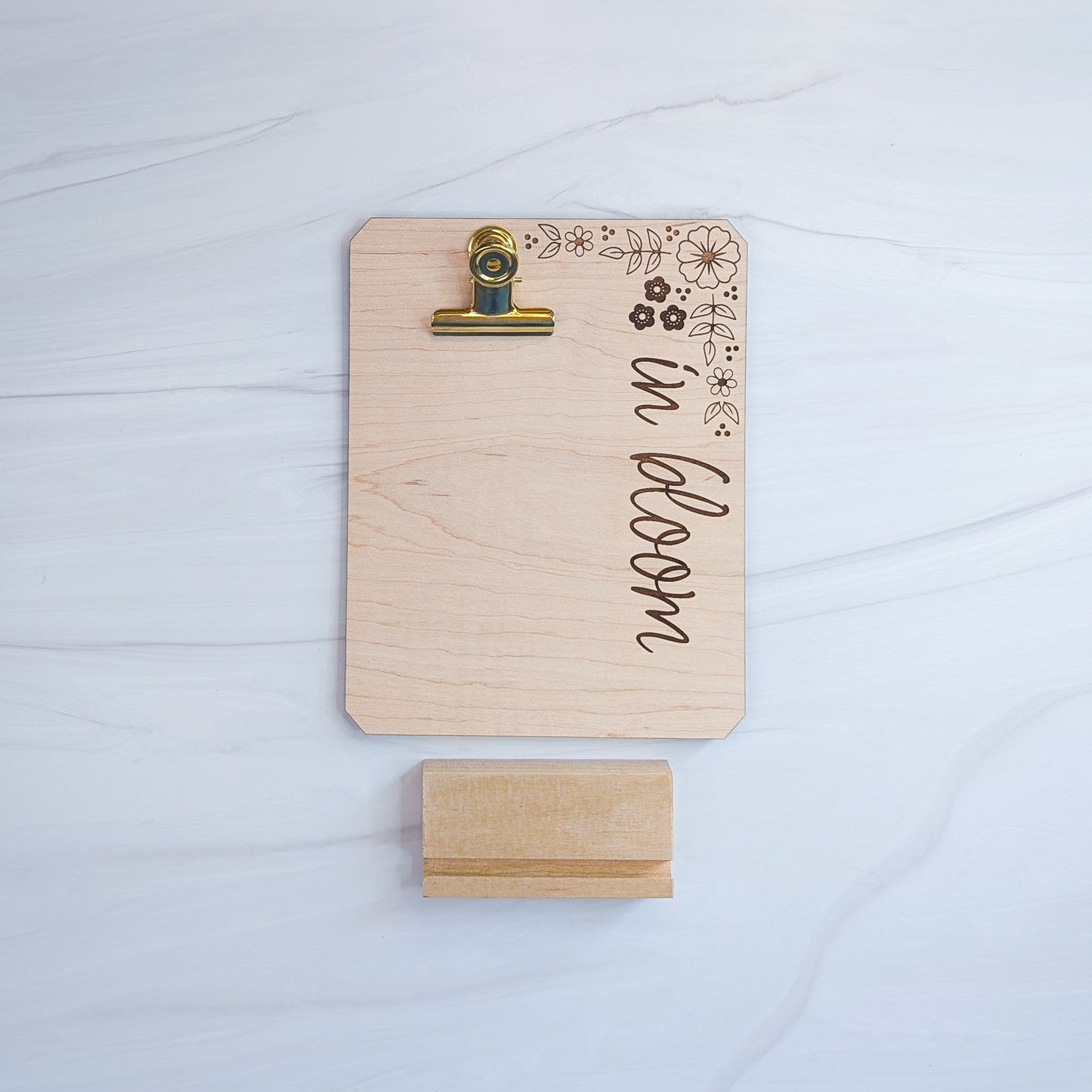 Maple Wood Clipboard Frame with Cherry Wood Stand - In Bloom