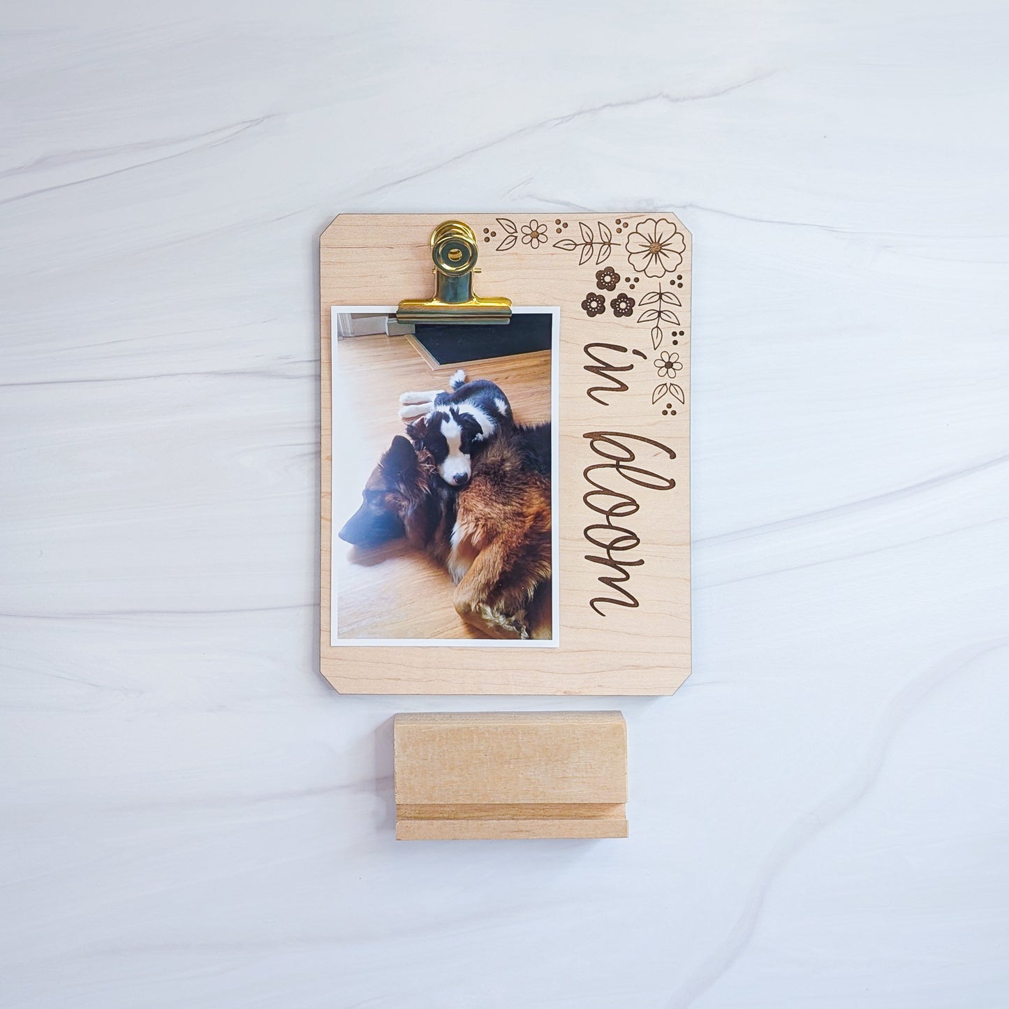 Maple Wood Clipboard Frame with Cherry Wood Stand - In Bloom