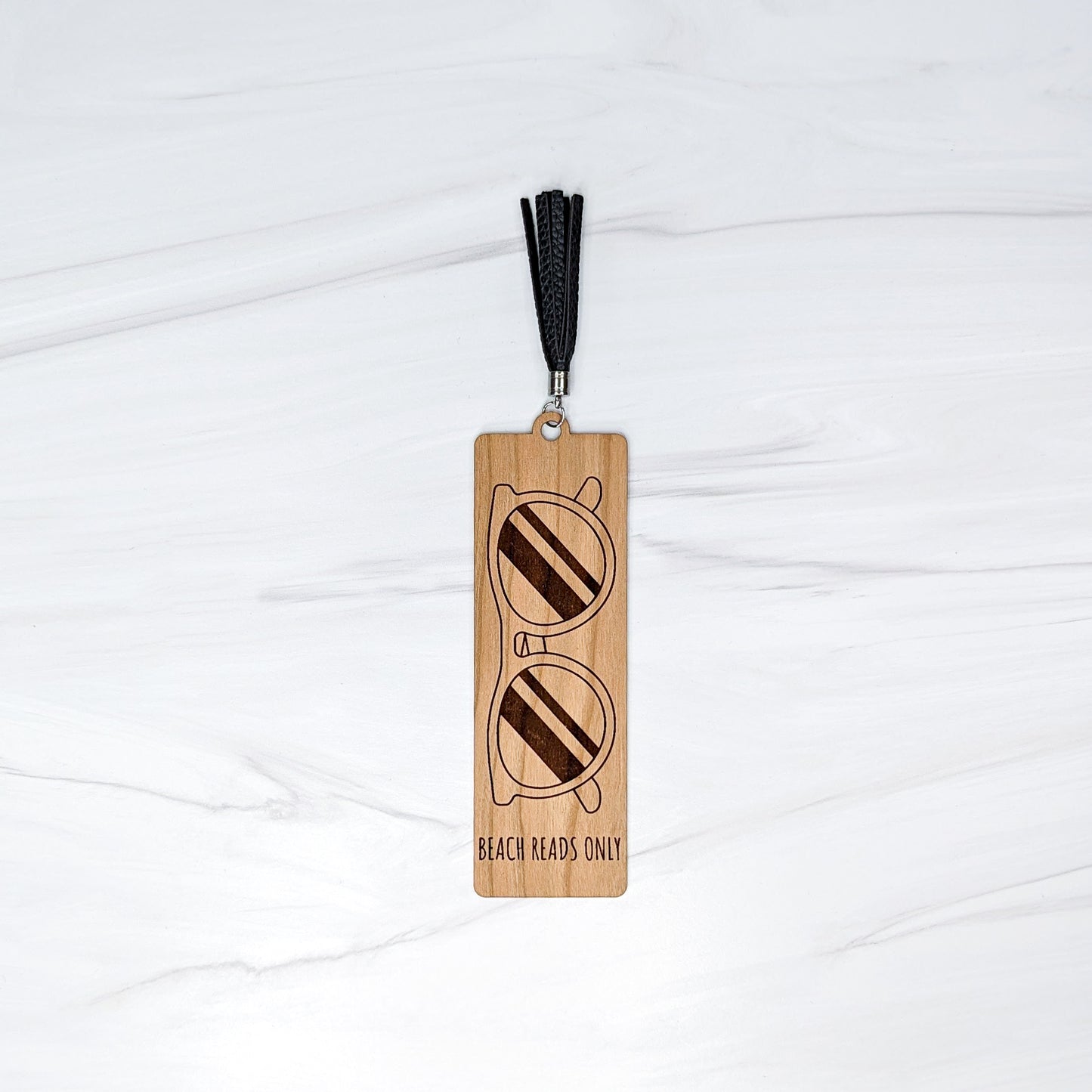 Cherry Wood Bookmark with Faux Leather Tassel - Sunglasses