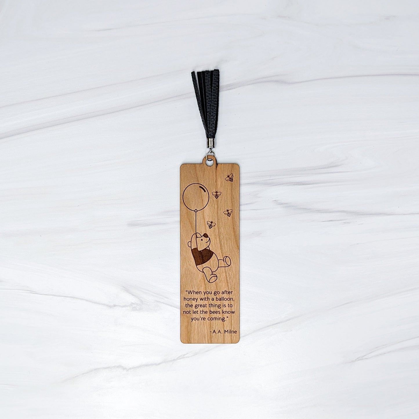 Cherry Wood Bookmark with Faux Leather Tassel - Winnie-the-Pooh