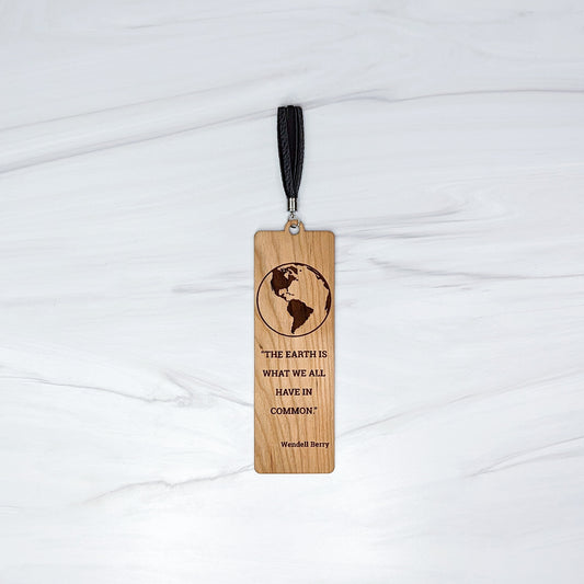 Cherry Wood Bookmark with Faux Leather Tassel - Earth