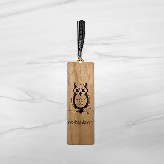 Cherry Wood Bookmark with Faux Leather Tassel - Owl
