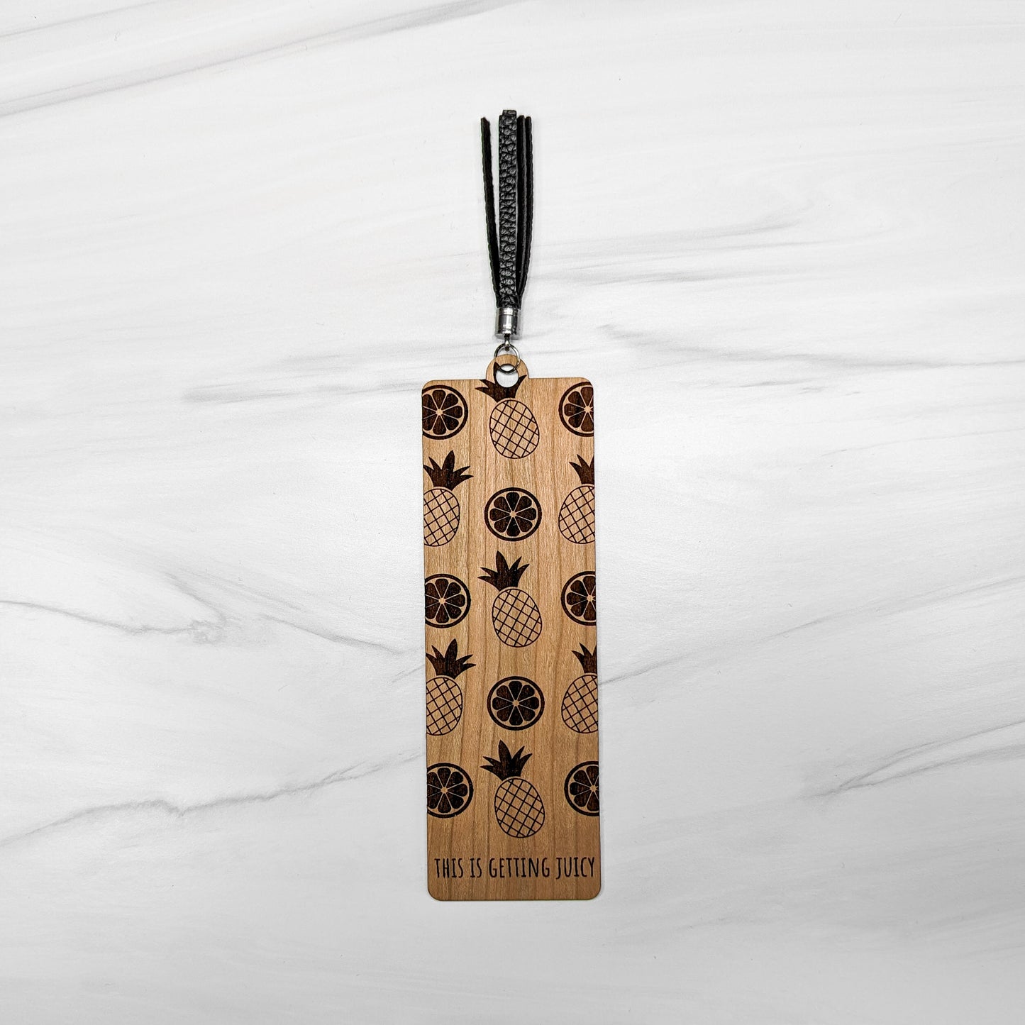 Cherry Wood Bookmark with Faux Leather Tassel - Fruit