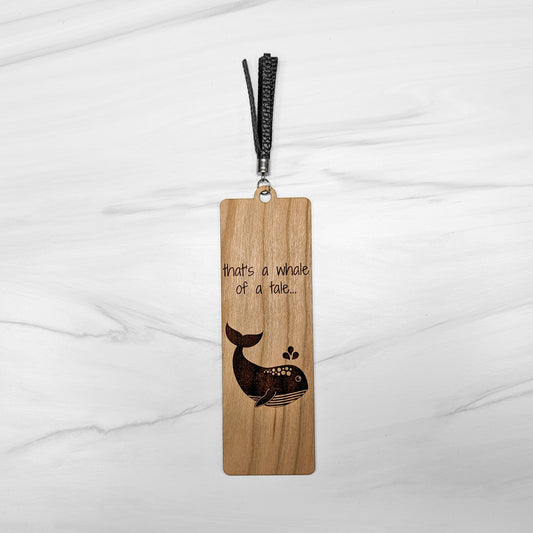 Cherry Wood Bookmark with Faux Leather Tassel - Whale
