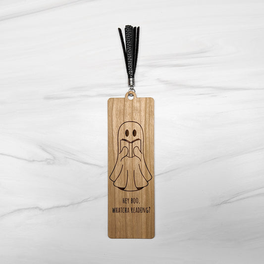Cherry Wood Bookmark with Faux Leather Tassel - Ghost