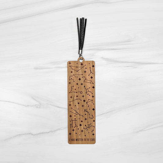 Cherry Wood Bookmark with Faux Leather Tassel - Zodiac