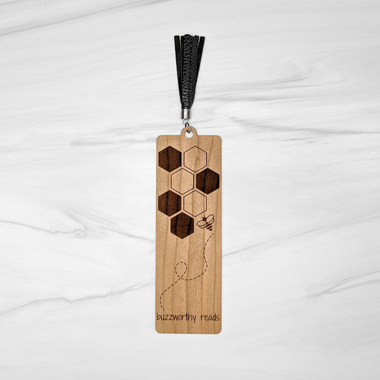 Cherry Wood Bookmark with Faux Leather Tassel - Bee