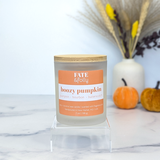 Premium Soy + Coconut Wax Candle with Wood Wick - Boozy Pumpkin
