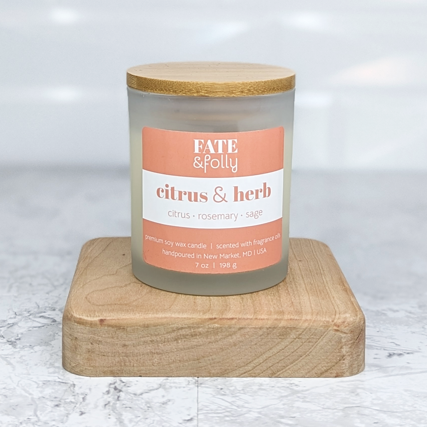 Premium Soy Wax Candle with Wood Wick - Citrus + Herb