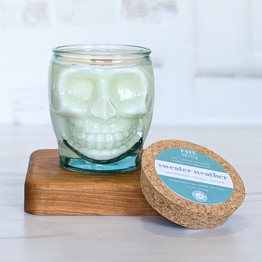 Skull - Premium Soy + Coconut Wax Candle with Wood Wick - Sweater Weather