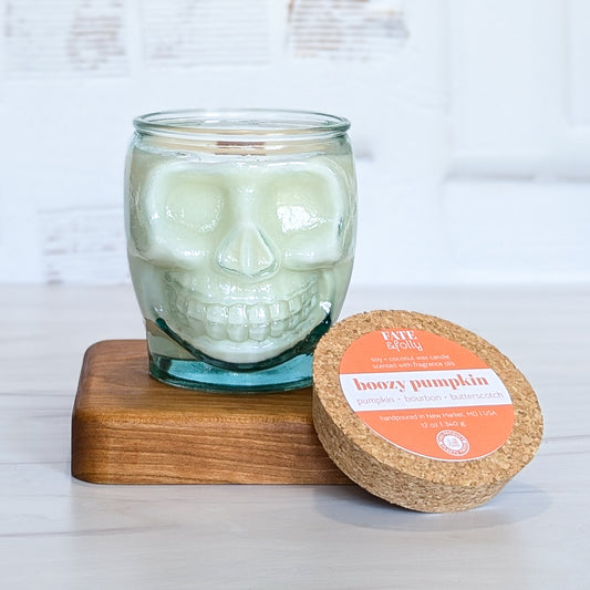 Skull - Premium Soy + Coconut Wax Candle with Wood Wick - Boozy Pumpkin