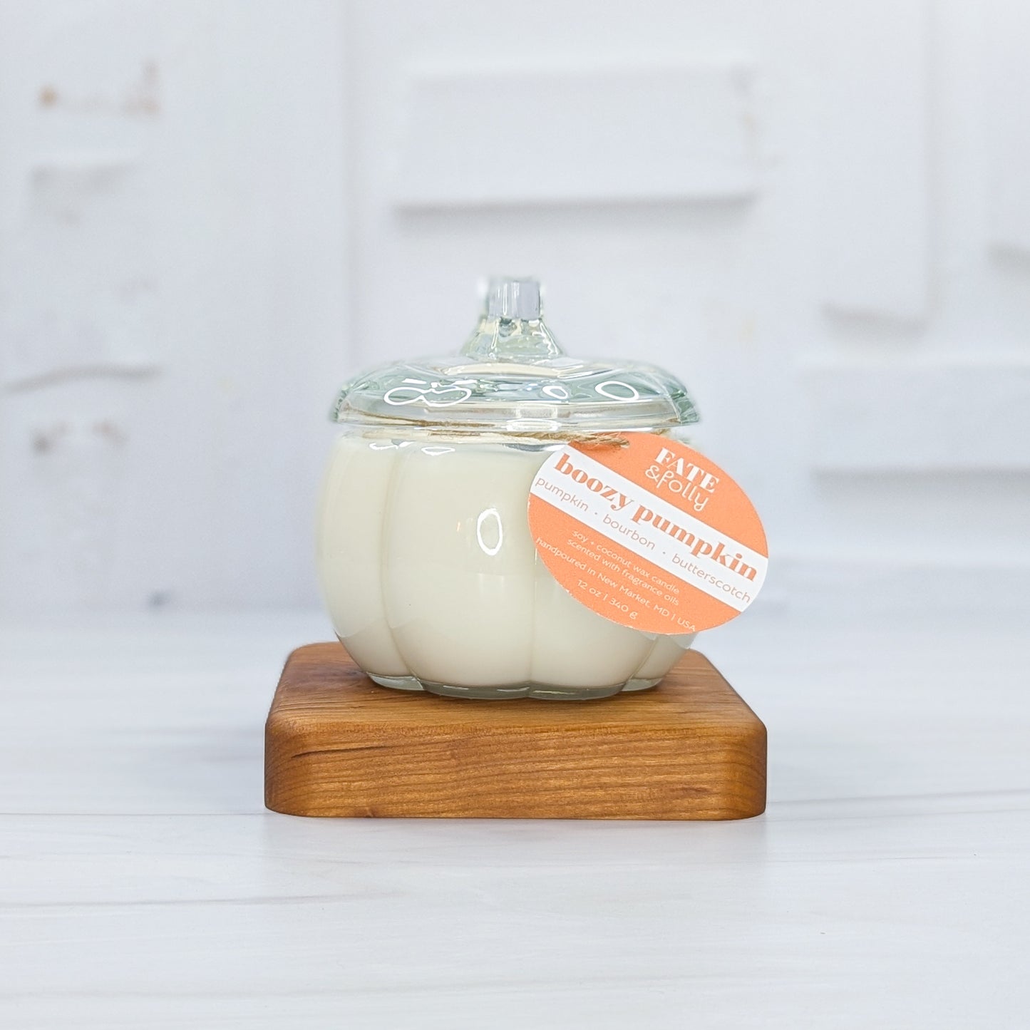 15oz Pumpkin - Premium Soy + Coconut Wax Candle with Wood Wick - Boozy Pumpkin
