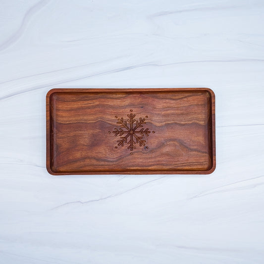 Cherry Hardwood Tray - Medium Rectangle with Snowflake