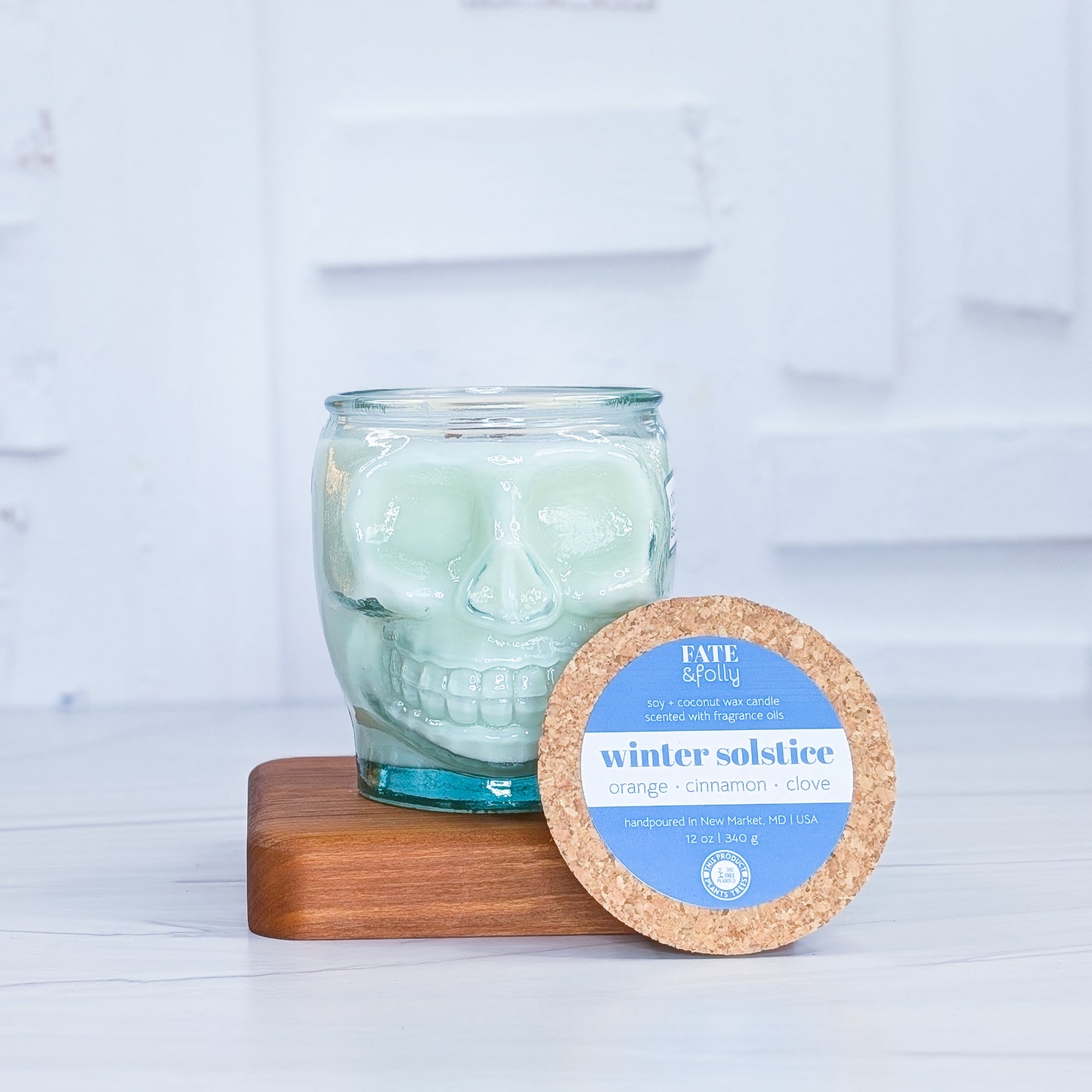 12 oz. Skull - Premium Soy + Coconut Wax Candle with Wood Wick - Winter Solstice