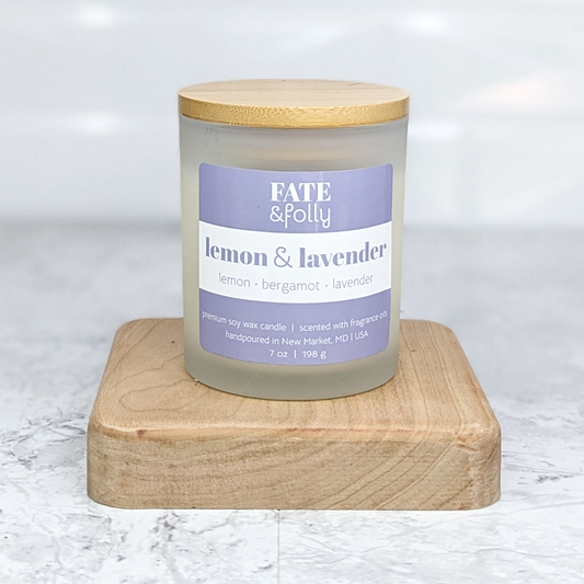 Premium Soy Wax Candle with Wood Wick - Lemon + Lavender