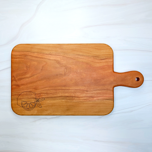 Cherry Hardwood Paddle Serving Board - Lemons