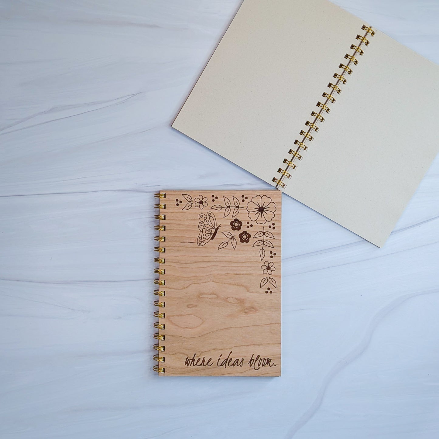 Cherry Wood Notebook - Where Ideas Bloom