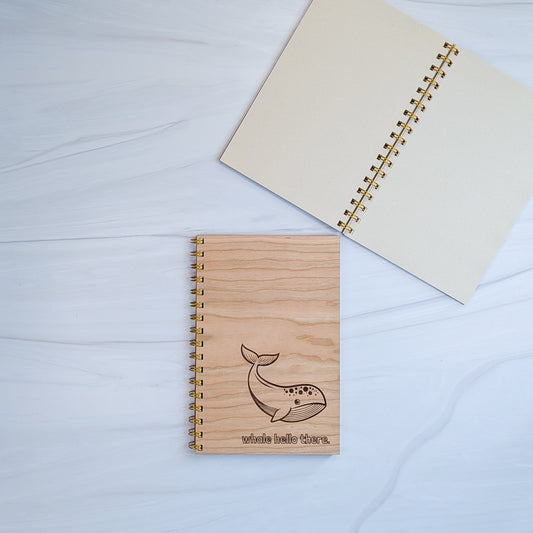 Cherry Wood Notebook - Whale Hello There