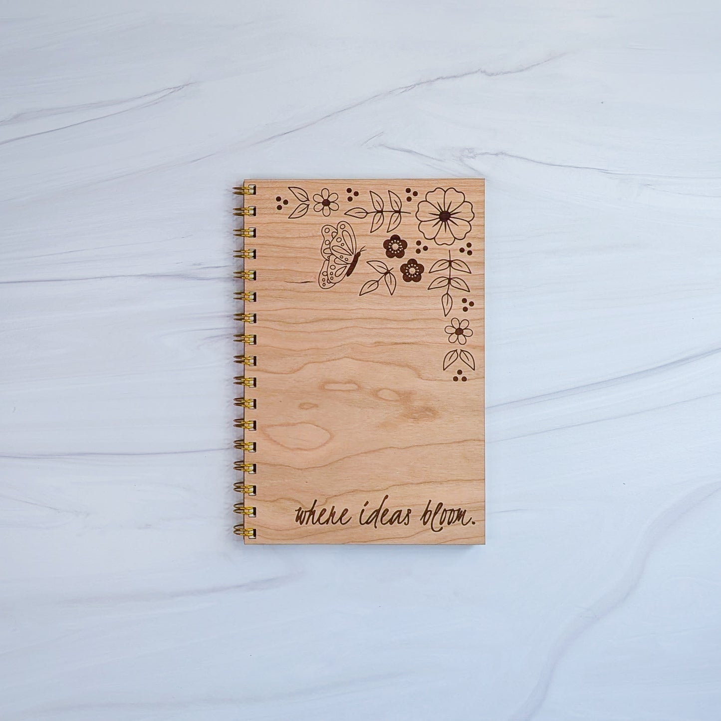Cherry Wood Notebook - Where Ideas Bloom
