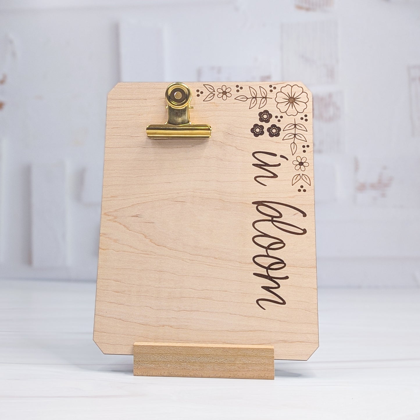 Maple Wood Clipboard Frame with Cherry Wood Stand - In Bloom