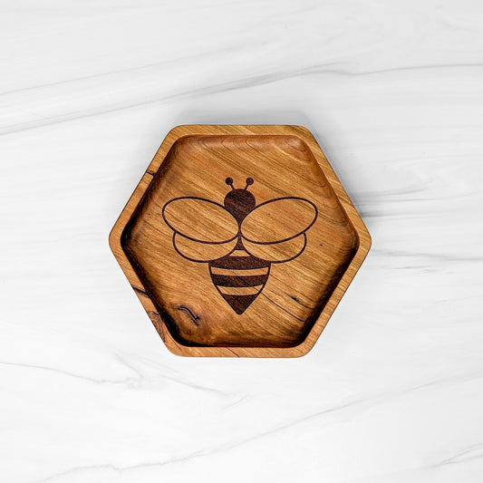 Cherry Hardwood Tray - Hexagon Bee